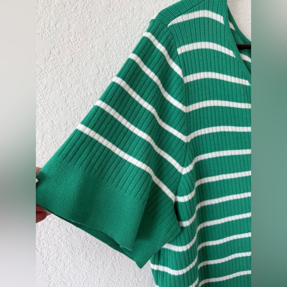 Talbots Green and White Striped Short Sleeve Top - Picture 3 of 6
